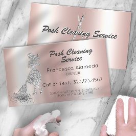 Posh Cleaning Service Pink Metallic Silver Glitzer Visitenkarte