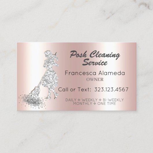 Posh Cleaning Service Pink Metallic Silver Glitzer Visitenkarte (Vorderseite)