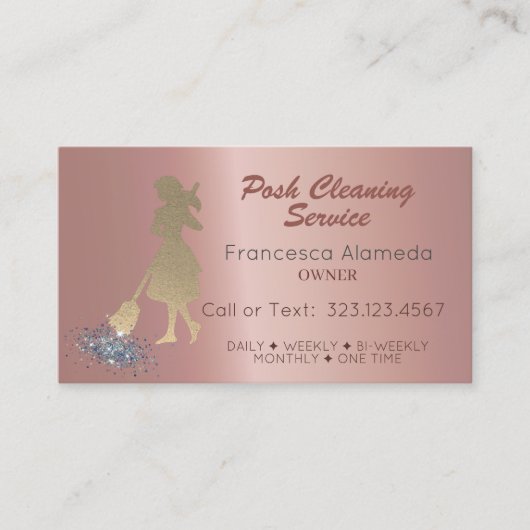 Posh Clearing Service Metallische Rose Goldvorlage Visitenkarte (Vorderseite)