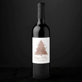 Posh Frohe Weihnachten | Glam Rose Gold Tree Custo Weinetikett