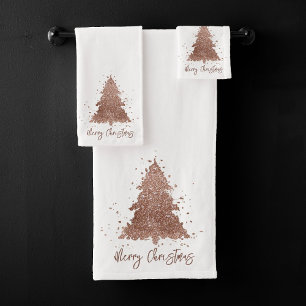 Posh Frohe Weihnachten Glam Rose Goldener Blüten Badhandtuch Set
