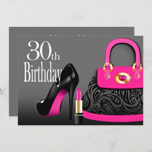 Posh Geldbeutel-hoher Heels und Lippenstift-30. Einladung (Vorne/Hinten)