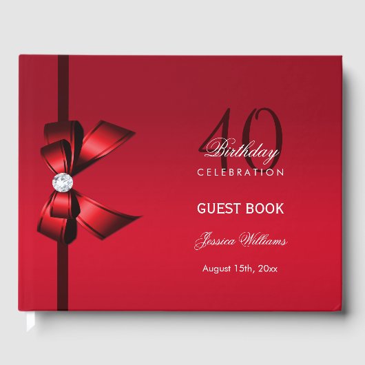 Posh Gem Bow & Ribbon 40. Geburtstag Gästebuch (Vorderseite)