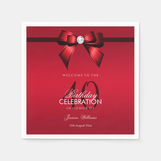 Posh Gem Bow & Ribbon 40. Geburtstag Serviette (Vorderseite)