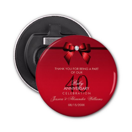 Posh Gem Bow & Ribbon 40. Hochzeitsfeier Flaschenöffner (Vorderseite)