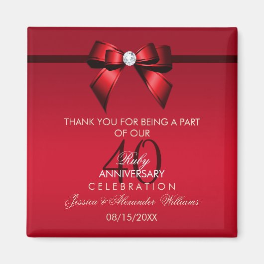 Posh Gem Bow & Ribbon 40 Jahre Hochzeit Magnet (Vorne)