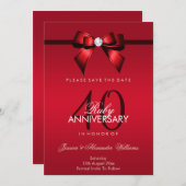 Posh Gem Bow & Ribbon 40 Jahre Hochzeit Save The Date (Vorne/Hinten)