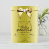Posh Gem Bow & Ribbon 50. Hochzeitstag Einladung (Stehend Vorderseite)