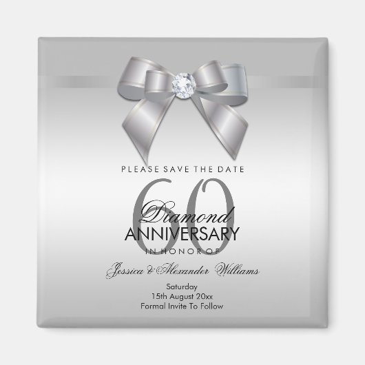 Posh Gem Bow & Ribbon 60. Hochzeitstag Magnet (Vorne)
