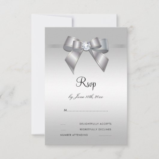 Posh Gem Bow & Ribbon 60. Wedding RSVP Karte (Vorderseite)