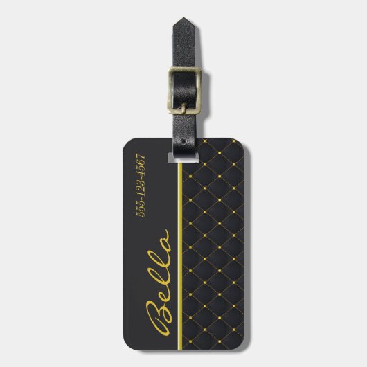 Posh gequilted Black & Gold Stitch Gepäckanhänger (Vorderseite vertikal)