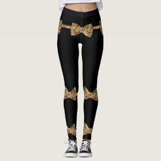 Posh Girls - Black & Gold Bow Krawatte Leggings