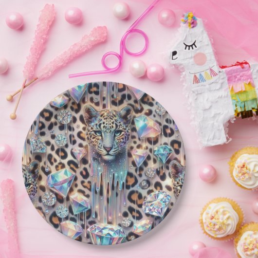 Posh Glam Opal Leopard Print Paper Plates Pappteller (Party)
