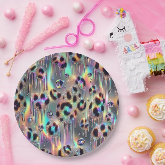 Posh Glam Opal Leopard Print Paper Plates Pappteller (Party)