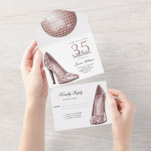 Posh Glitzy Rose Gold 35. Geburtstagsparty All In One Einladung