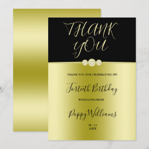 Posh Gold & Black Elegant Diamonds 40. Geburtstag Dankeskarte