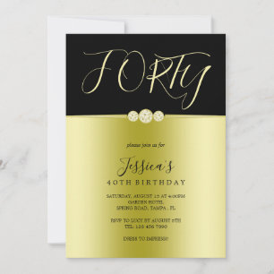 Posh Gold & Black Elegant Diamonds 40. Geburtstag Einladung