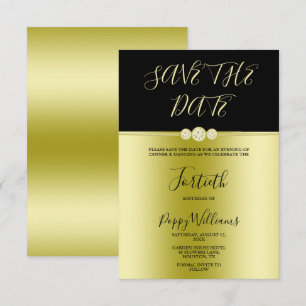 Posh Gold & Black Elegant Diamonds 40. Geburtstag Save The Date