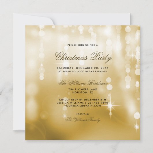 Posh Gold Lights Bokeh Weihnachten Einladung (Vorderseite)