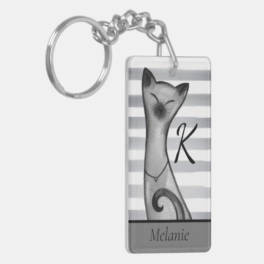 Posh hochnäsige Katzen-gestreiftes Schlüsselanhänger (Vorderseite links)