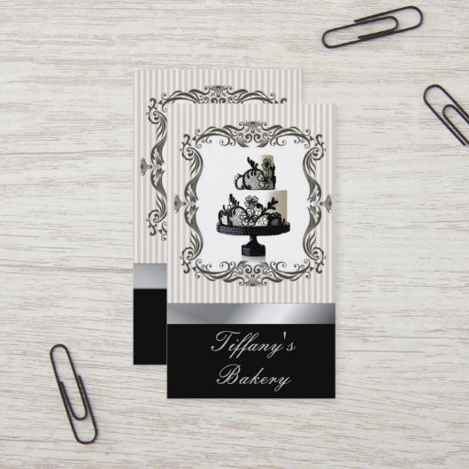 Posh Lace Wedding Cake Bakery Business Cards Visitenkarte (Vorderseite/Rückseite Beispiel)