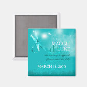 Posh Libelle aquamarines Wedding Save the Date Magnet (Vorderseite/Rückseite)