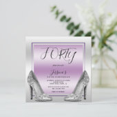 Posh Lilac & Silver Stilettos 40. Geburtstag Einladung (Stehend Vorderseite)