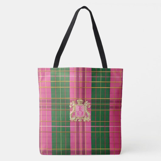 Posh Mit Monogramm rosa und grüne Karierte Totbeut Tasche (Vorderseite)