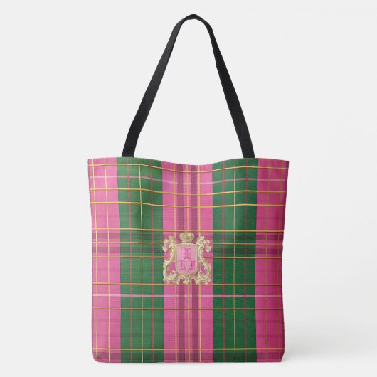Posh Mit Monogramm rosa und grüne Karierte Totbeut Tasche (Rückseite)