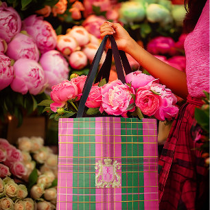 Posh Mit Monogramm rosa und grüne Karierte Totbeut Tasche