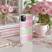 Posh Monogrammed Pastel Pink and Green Case-Mate iPhone Hülle