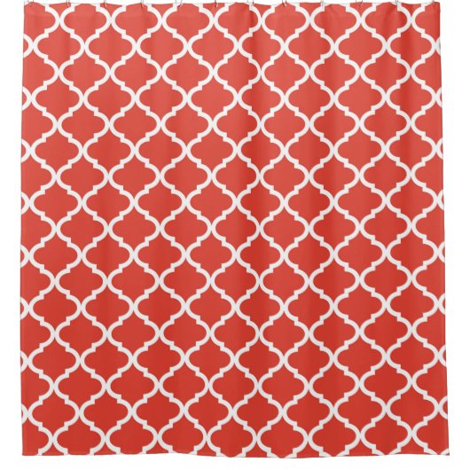 Posh Orange Red Moraccan Quatrefoil Pattern Duschvorhang (Vorderseite)