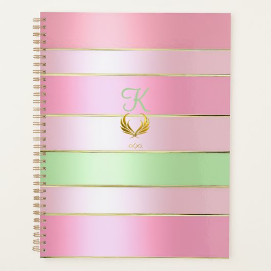 Posh Pastel Pink and Green Striped Planer (Vorderseite)