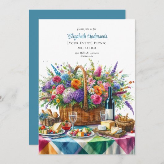 Posh Picnic Party Birthday Retirement Baby Bridal Einladung (Vorne/Hinten)