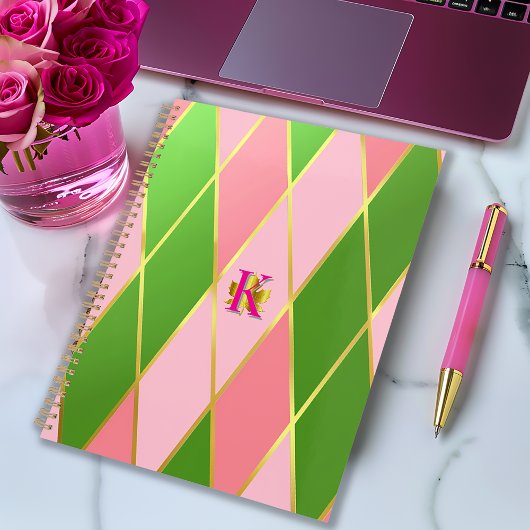 Posh Pink and Green Argyle Monogrammed Planner Planer