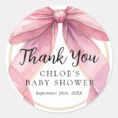 Posh Pink Coquette Bow Baby Dusche Runder Aufkleber (Vorderseite)