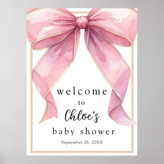 Posh Pink Coquette Bow Baby Dusche Willkommen Poster (Vorne)