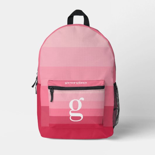 Posh Pink Retro Streifen glänzend - Riesiges Monog Bedruckter Rucksack (Vorderseite)