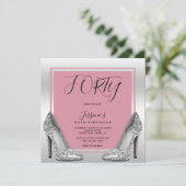 Posh Pink & Silver Stilettos 40. Geburtstag Einladung (Stehend Vorderseite)