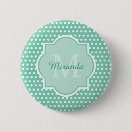 Posh Polka Dots Mint Green Monogram und Name Button