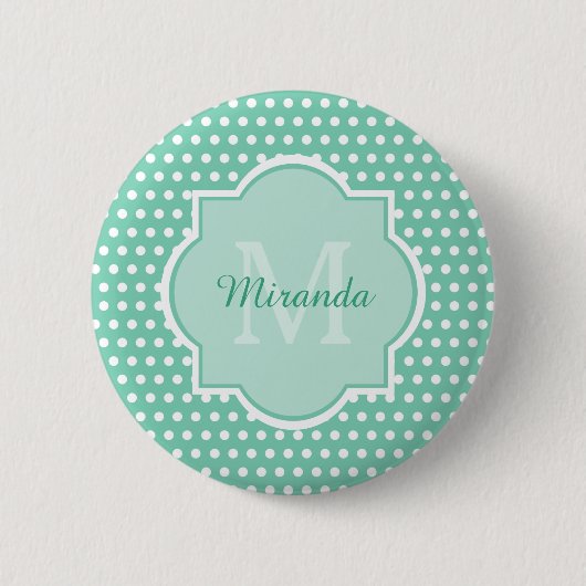 Posh Polka Dots Mint Green Monogram und Name Button (Vorderseite)
