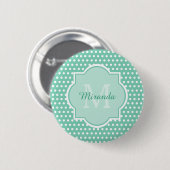 Posh Polka Dots Mint Green Monogram und Name Button (Vorne & Hinten)