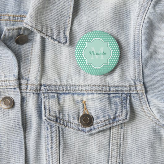 Posh Polka Dots Mint Green Monogram und Name Button (Beispiel)