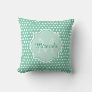 Posh Polka Dots Mint Green Monogram und Name Kissen