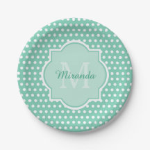 Posh Polka Dots Mint Green Monogram und Name