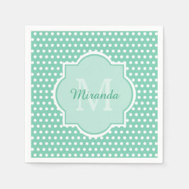Posh Polka Dots Mint Green Monogram und Name Serviette