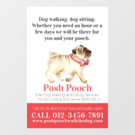 Posh pooch niedlicher Mops Fensteraufkleber