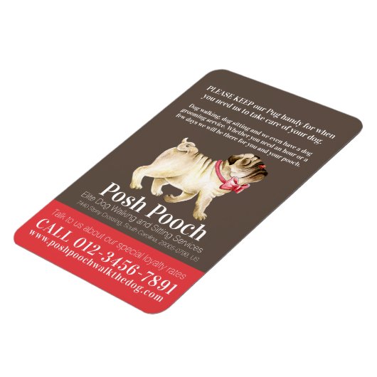 Posh pooch niedlicher Mops Hundelwanderservice Magnet (Linke Seite)