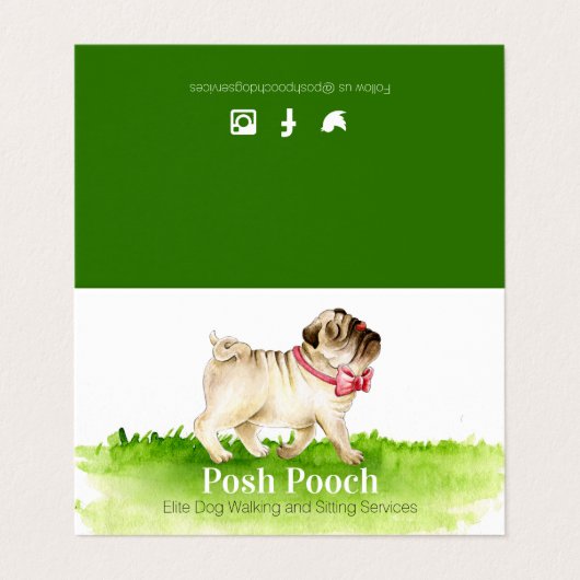 Posh pooch niedlicher Mops Hundelwanderservice Visitenkarten (Außenseite Aufgefaltet)