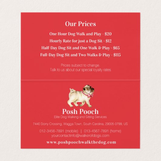 Posh pooch niedlicher Mops Visitenkarten (Innenseite Aufgefaltet)